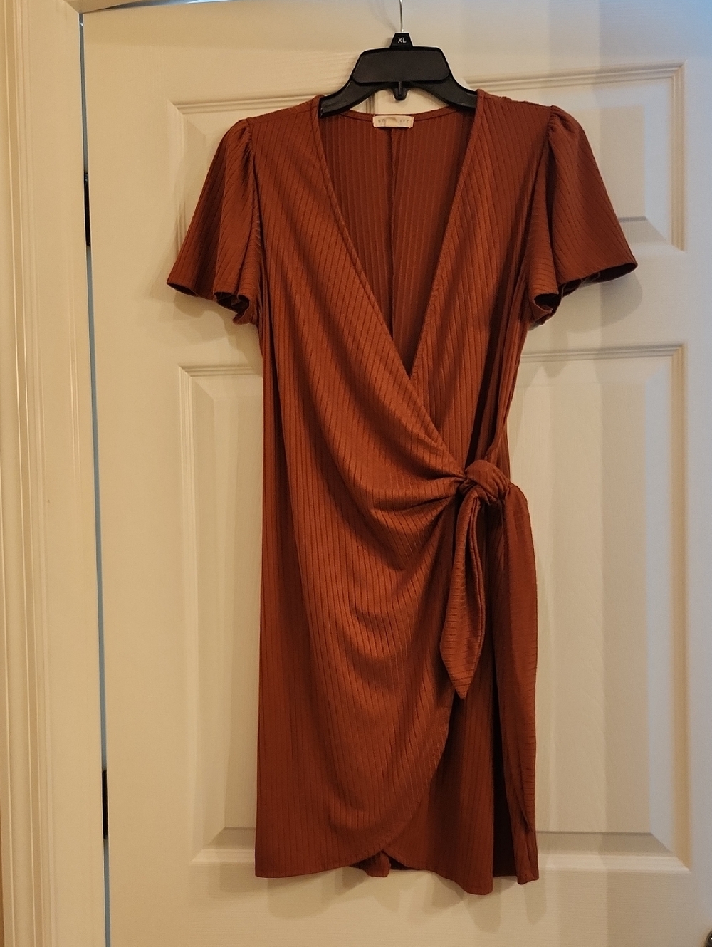 Socialite Nordstrom Rust Wrap Knee Length Dress Side Tie Ribbed Women's Size M